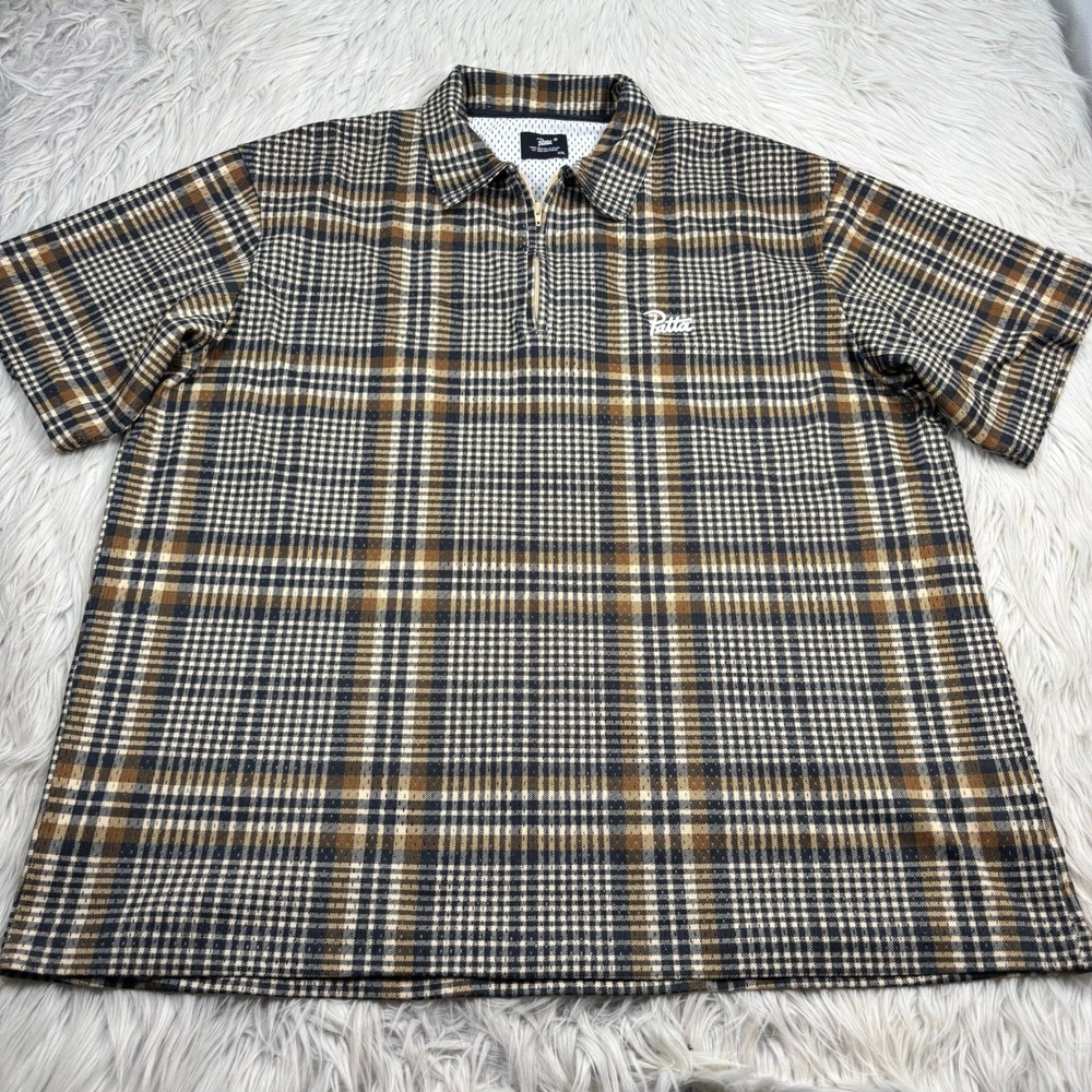 Patta Glen Men's XXL Brown Check Mesh Short Sleeve Polo Streetwear Preppy
